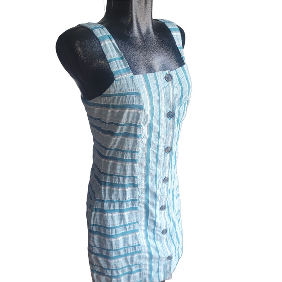 Roxy Striped Blue And White  Button Front Dress L - Picture 3 of 6